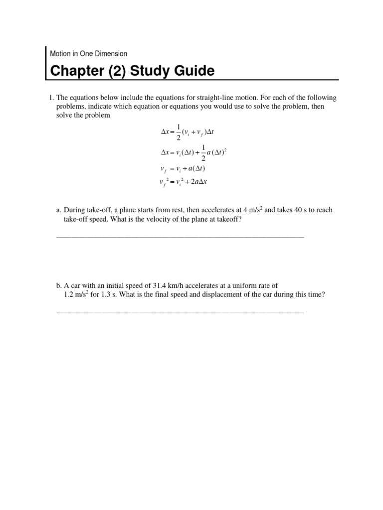 One-Dimensional Motion Study Guide | PDF | Teaching Methods & Materials ...