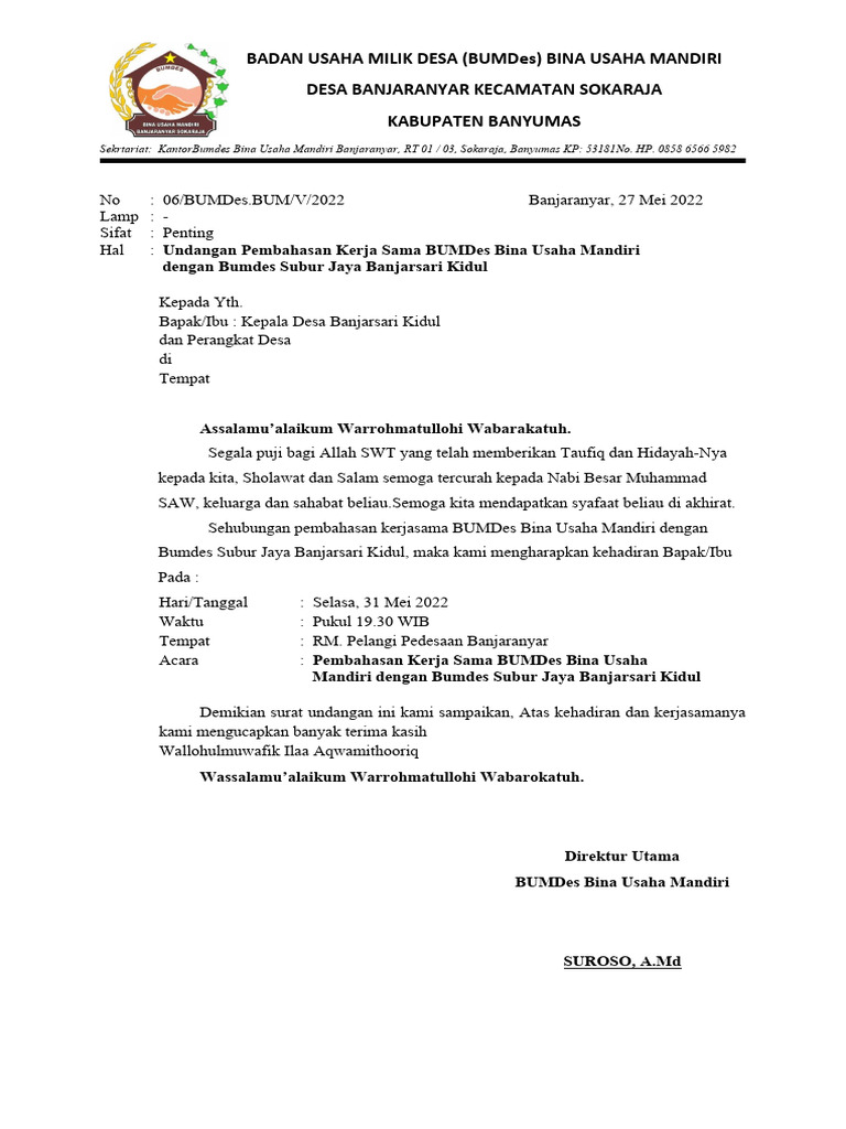 Surat Undangan Kerjasama Banjarsari EDIT | PDF