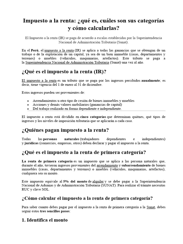 Impuesto a la Renta: Cálculo y Categorías | PDF | Impuestos | Impuesto ...