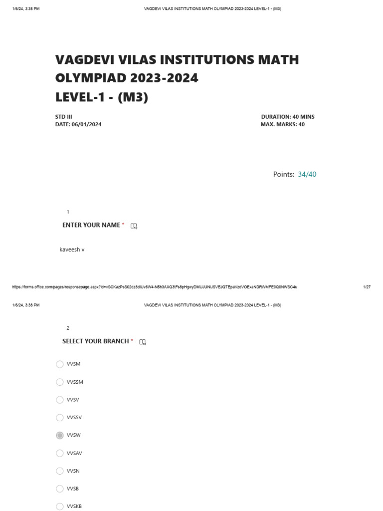 Math Olympiad 2023-2024 Level-1 (M3) | PDF | Teaching Methods & Materials