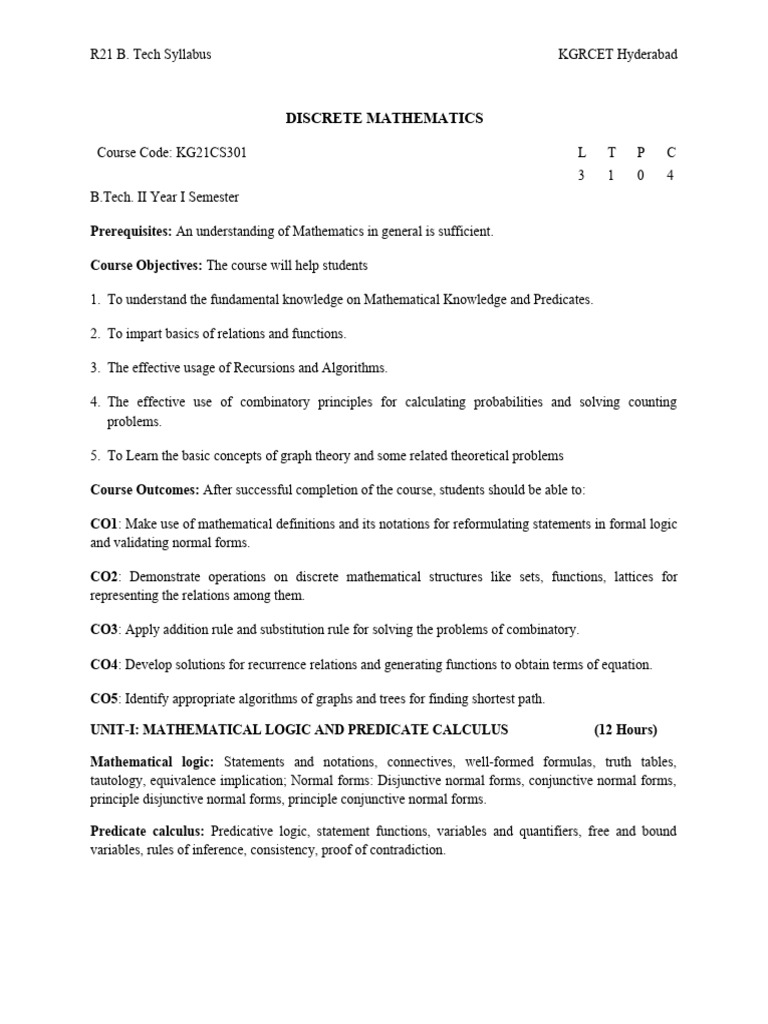 R21 B. Tech Discrete Mathematics Syllabus | PDF | Relational Model ...