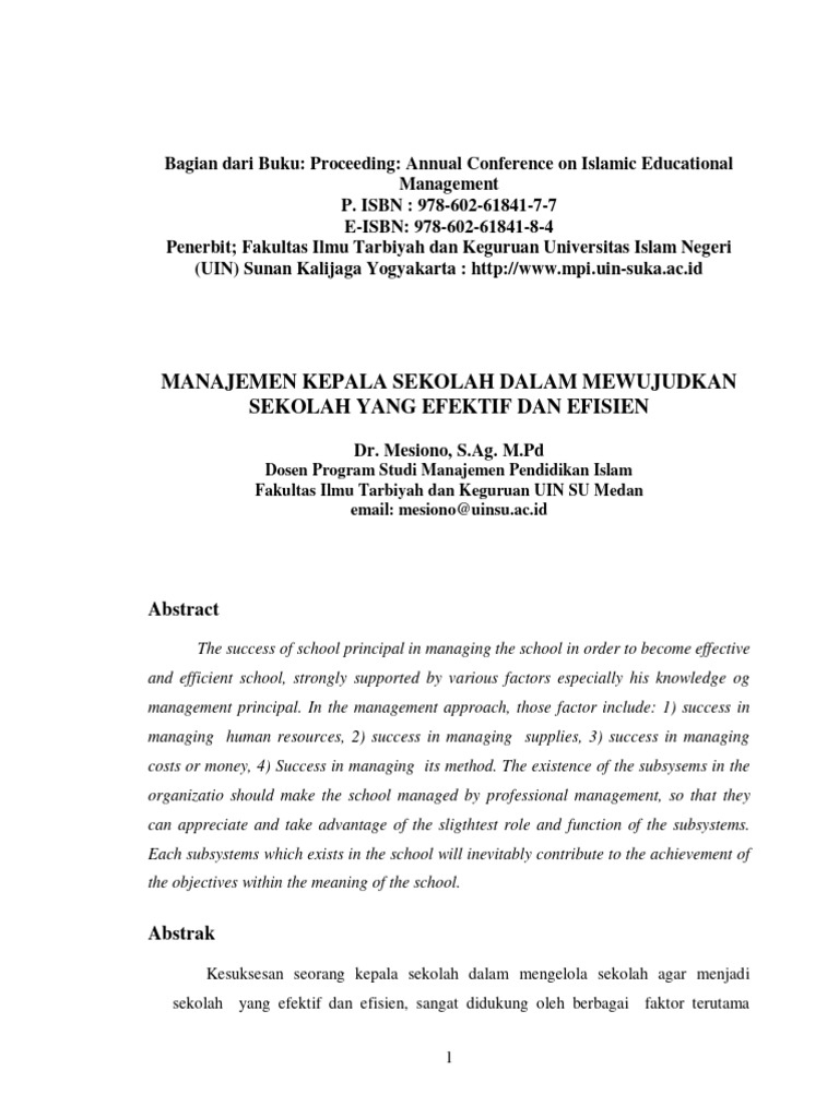 Manajemen Kepala Sekolah Efektif dan Efisien | PDF | Karier & Perkembangan
