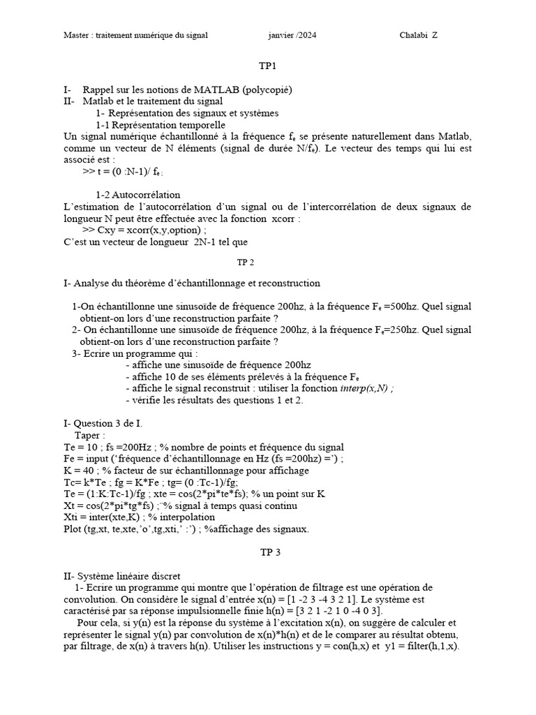 Traitement Numérique du Signal avec MATLAB | PDF | Transformation de ...