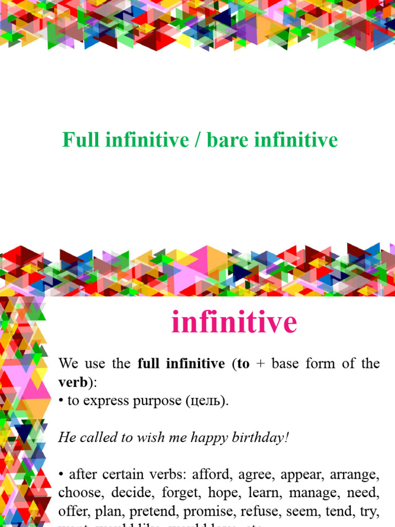 Full and Bare Infinitive Guide | PDF | Verb | Linguistics