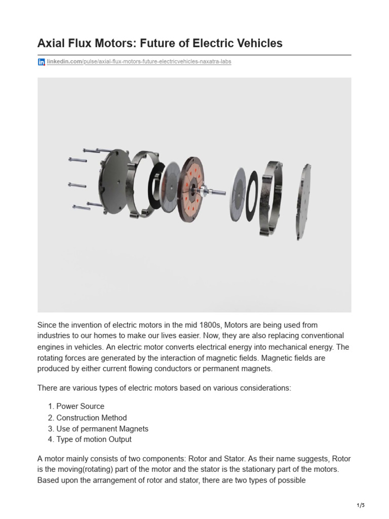 Axial Flux Motors Future Of Ev Pdf Electric Motor Electromagnetism