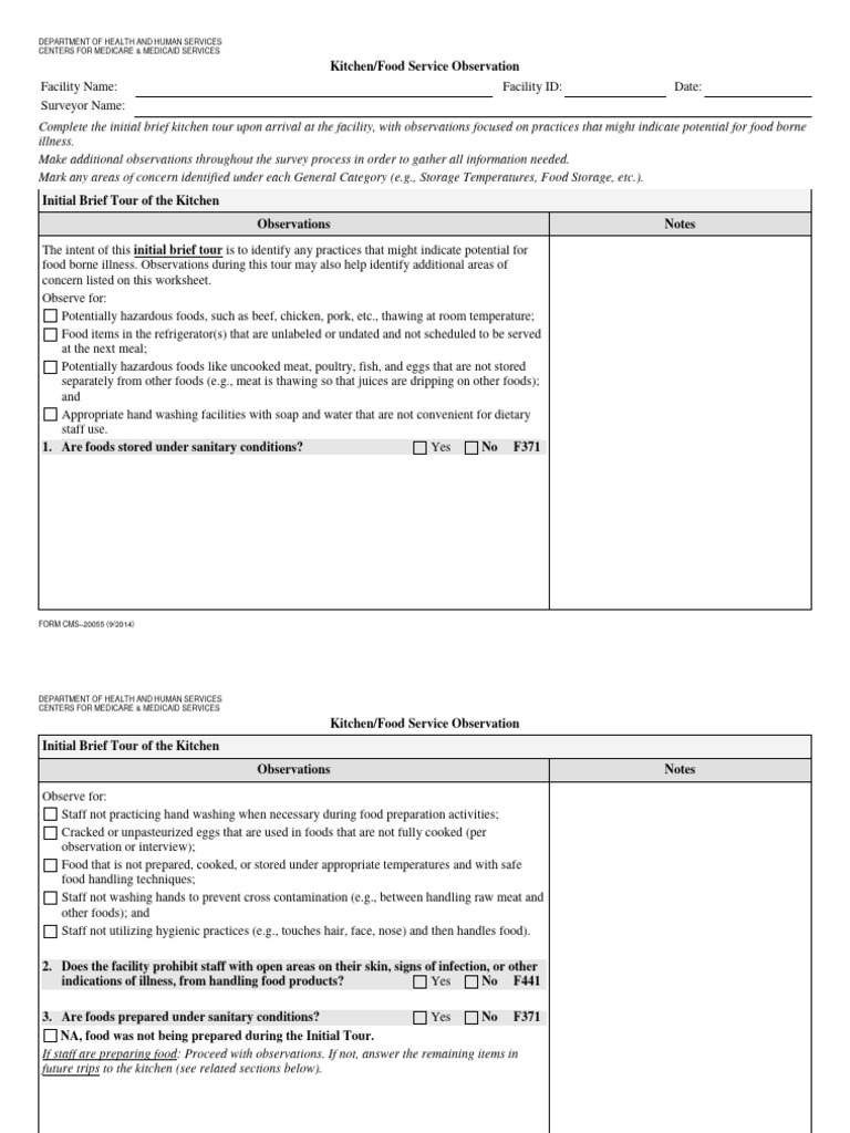 CMS Kitchen Observation Guidelines 2022 | PDF | Cooking | Refrigerator