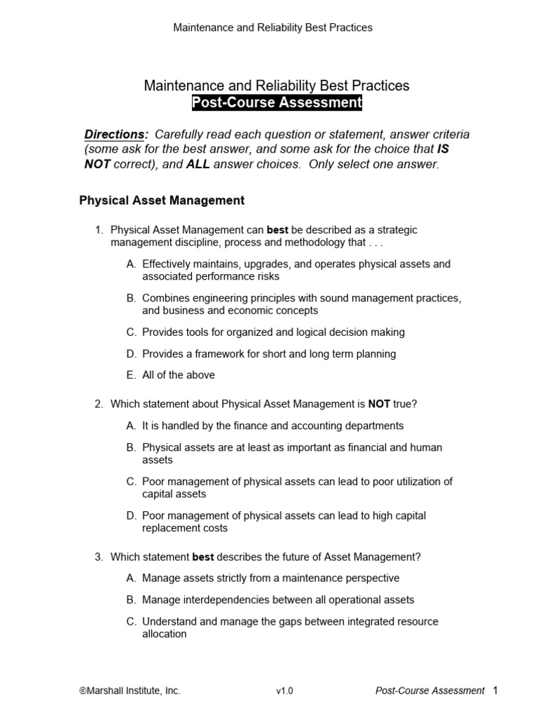 Mr Best Practices Post Course Assessment Pdf Reliability