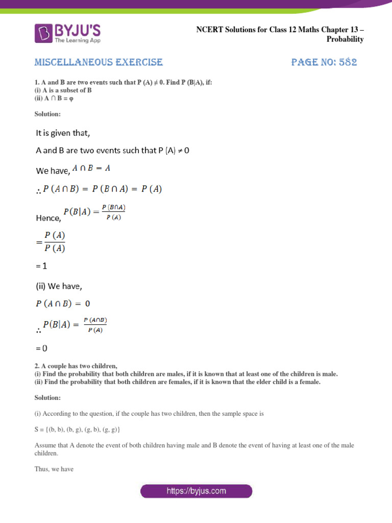 Class 12 Maths Probability Solutions | PDF | Probability | Mathematics