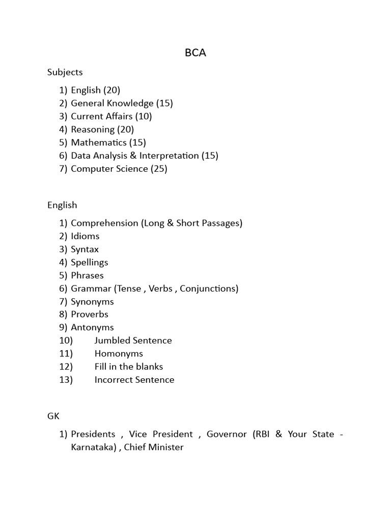 BCA Exam Preparation Subjects Guide | PDF | Travel