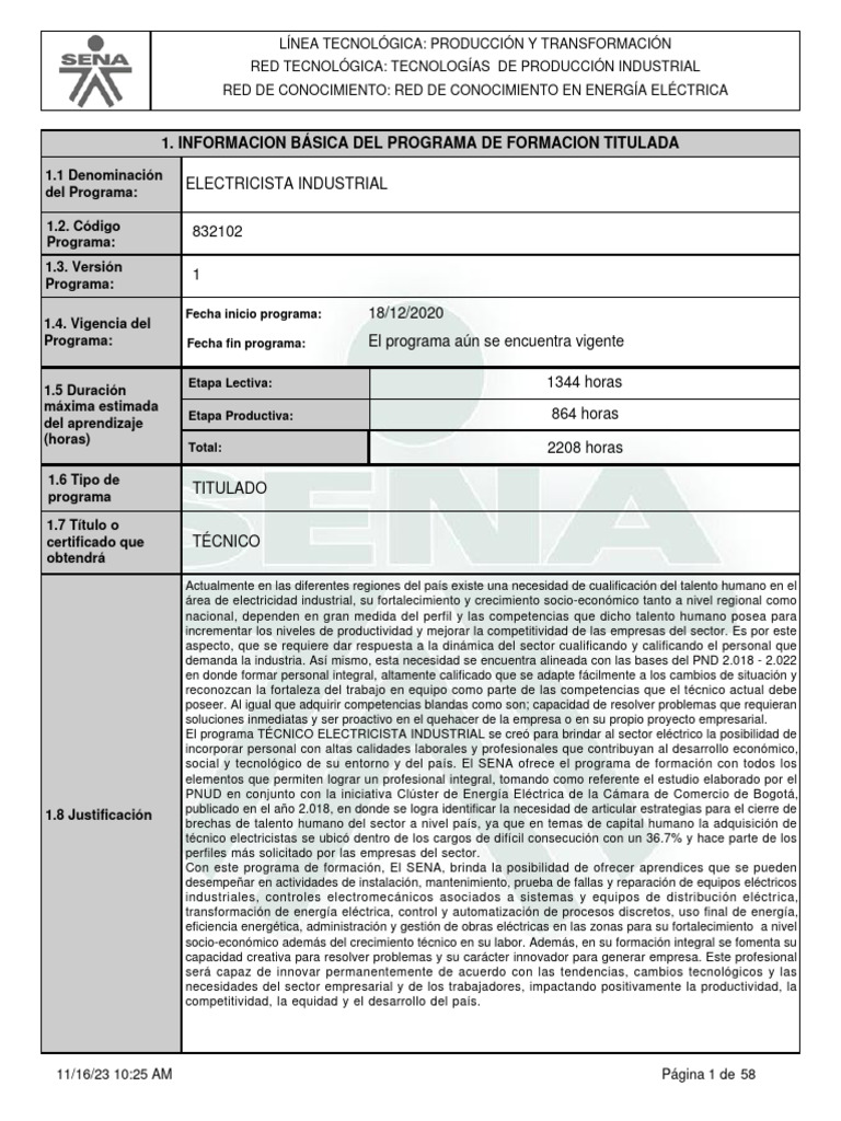 Programa Técnico en Electricidad Industrial | PDF | Ingenieria ...