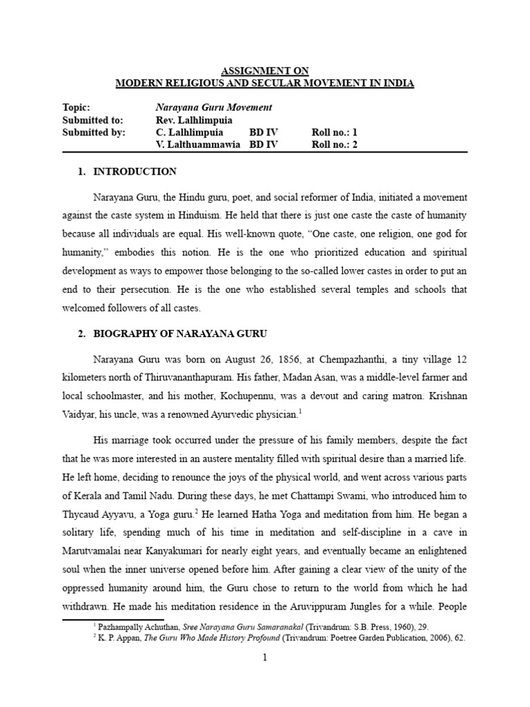 Narayana Guru Movement Overview | PDF