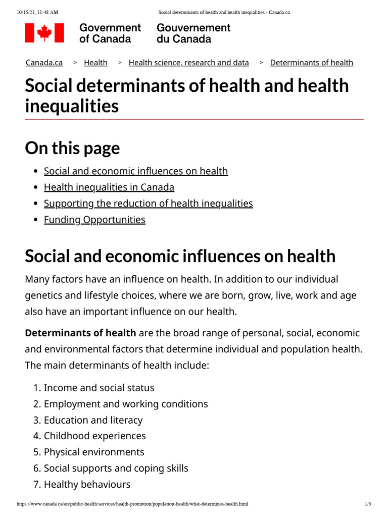 Social Determinants of Health in Canada | PDF | Health Equity | Social ...
