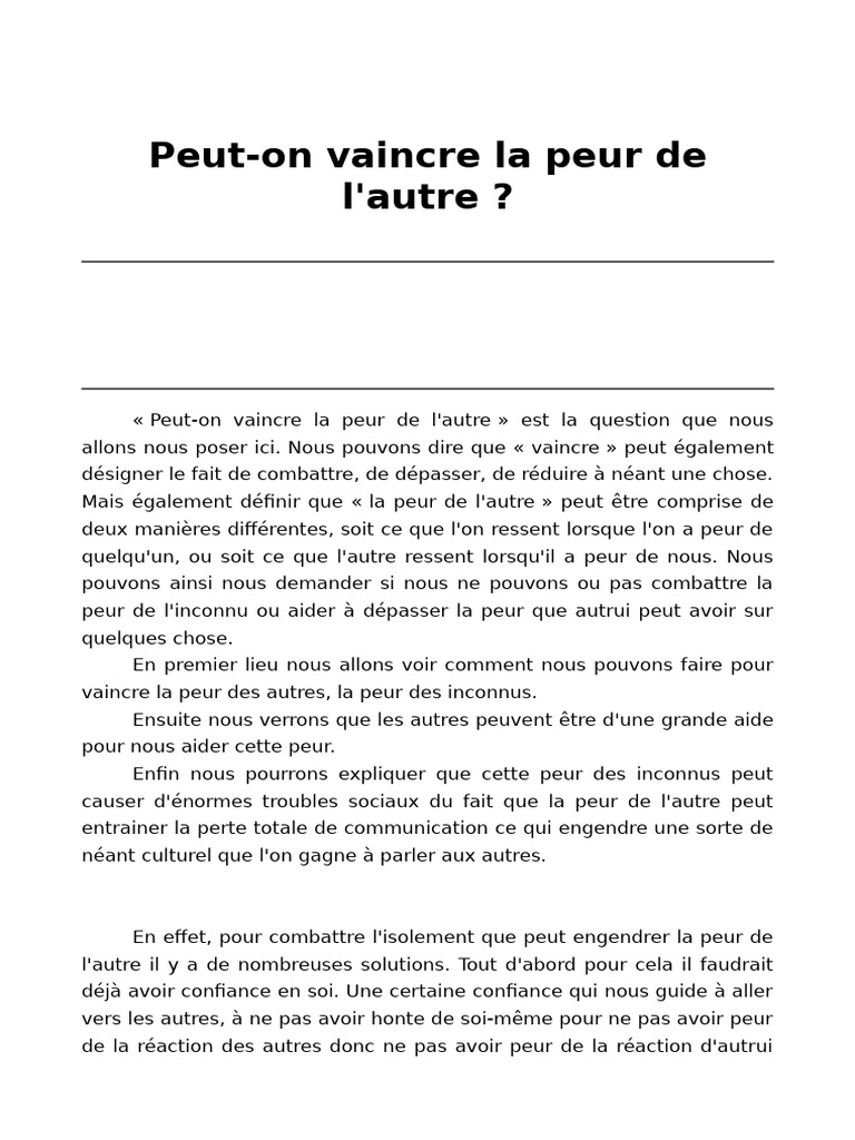 Peut-On Vaincre La Peur de L'autre ? | PDF