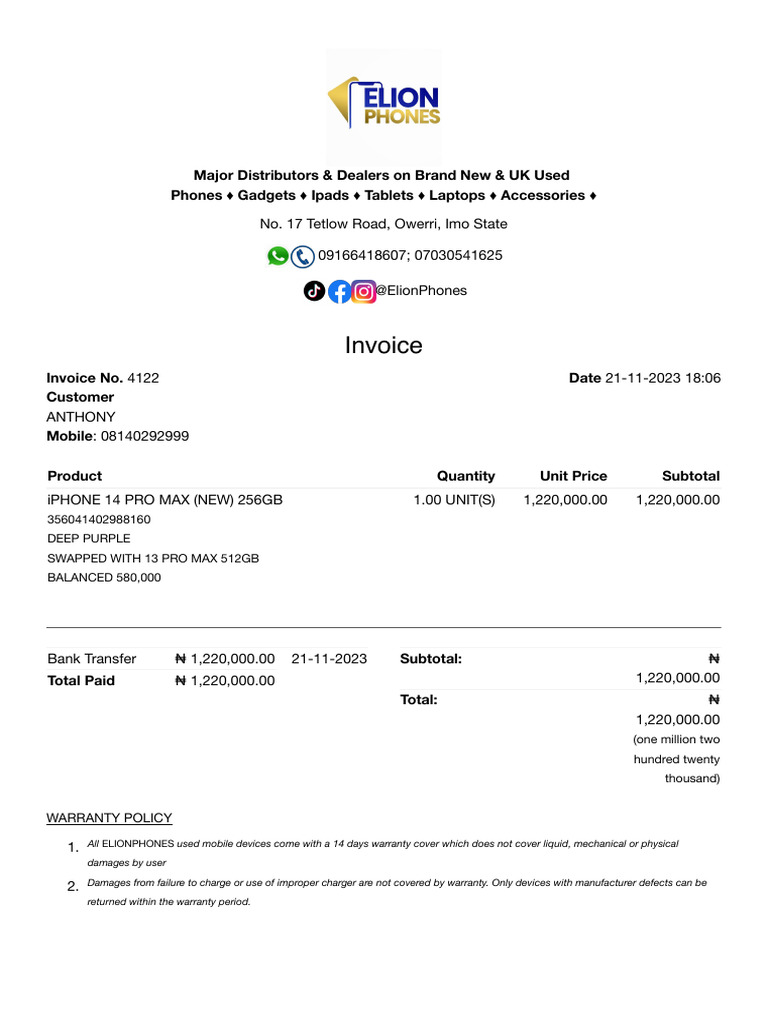 Invoice major distributors dealers on brand new uk used phones