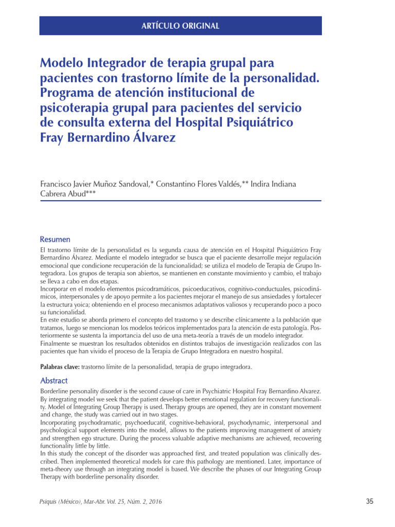 Terapia Grupal para Trastorno Límite | PDF | Trastorno límite de la ...