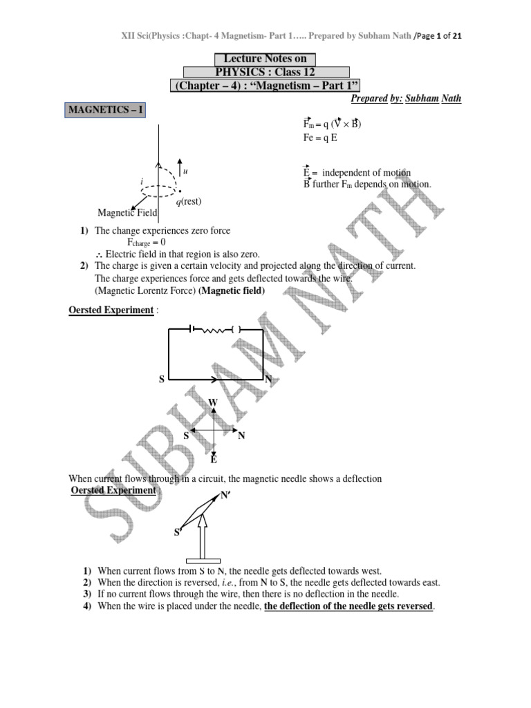 Class 12 Physics: Magnetism Notes | PDF | Magnetic Field | Materials ...