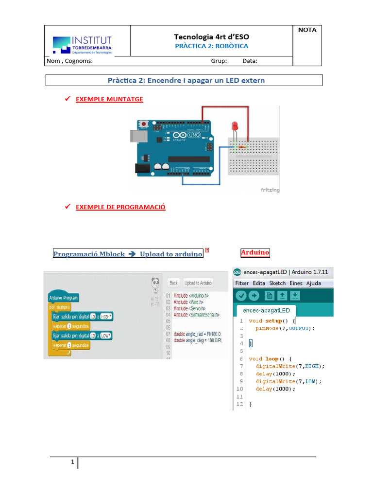 Pràctica 2 - Encendre Led Extern | PDF