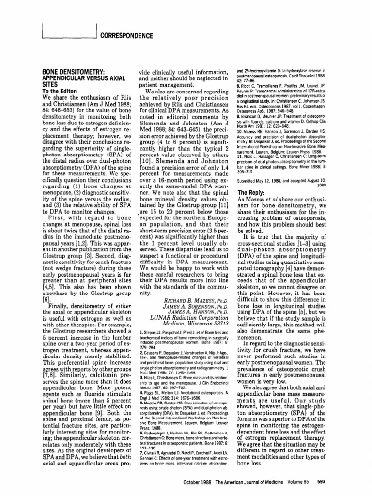Bone densitometry appendicular versus axial sites pdf