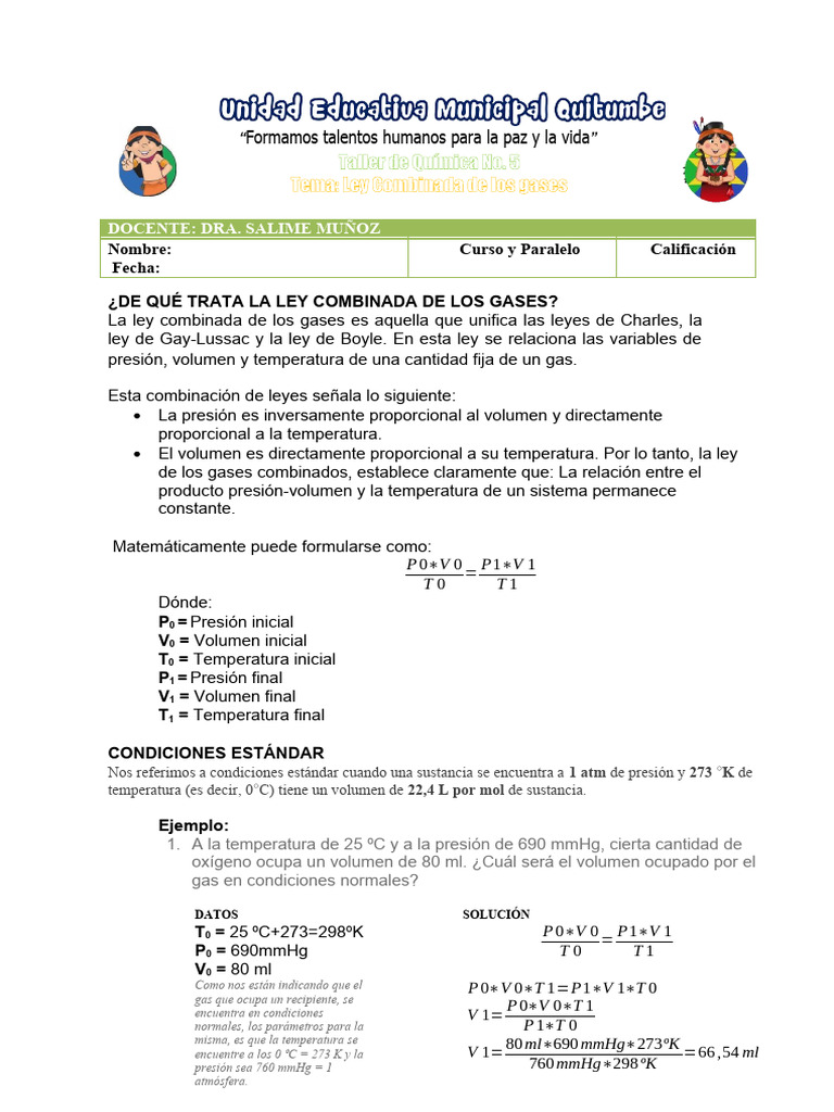 Ejercicios Ley Combinada de Gases | PDF | Gases | Materiales transparentes