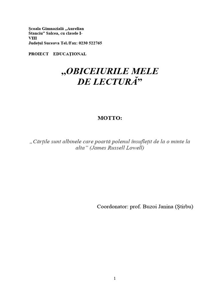 Proiect Educațional | PDF