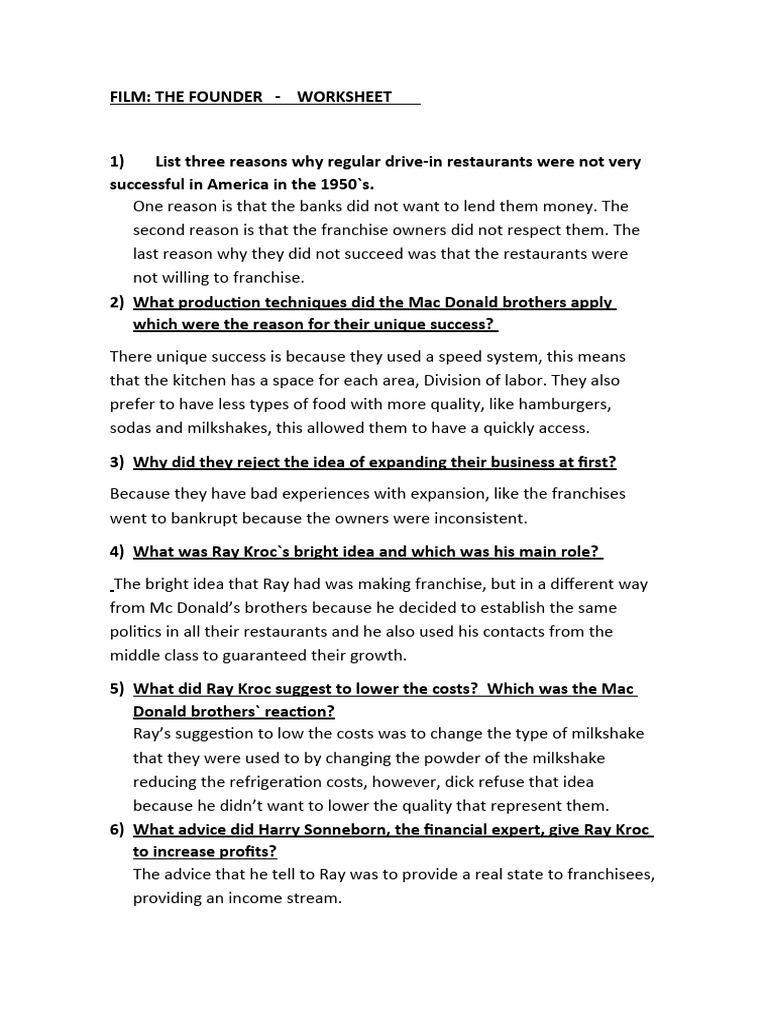 The Founder Worksheet Diego Csendes PDF Economies