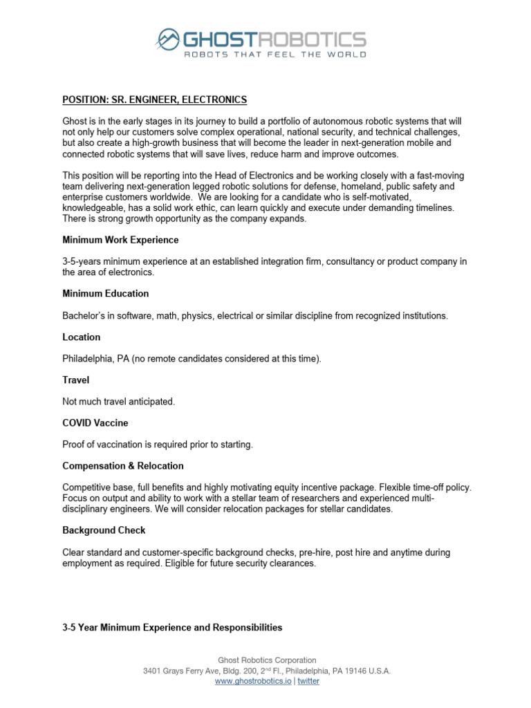 Sr electronics engineer pdf robotics electronics