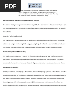 Executive Summary Solar Watches Digital Marketing Campaign
