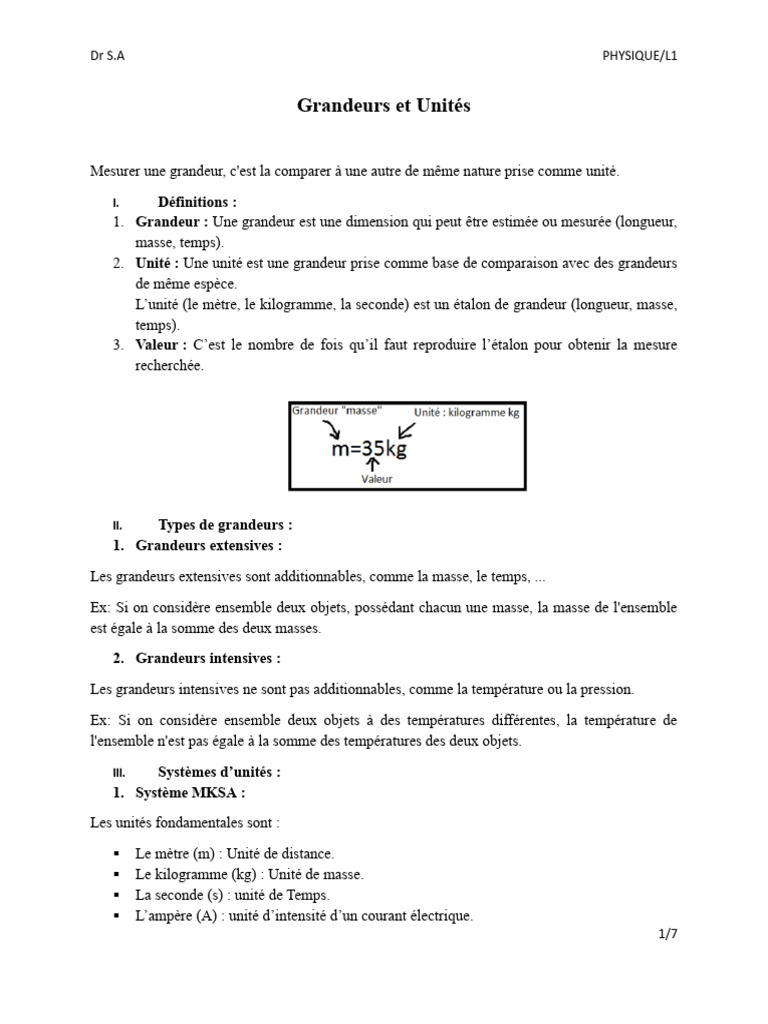 Grandeurs et unités en physique | PDF | Kilogramme | Sciences physiques
