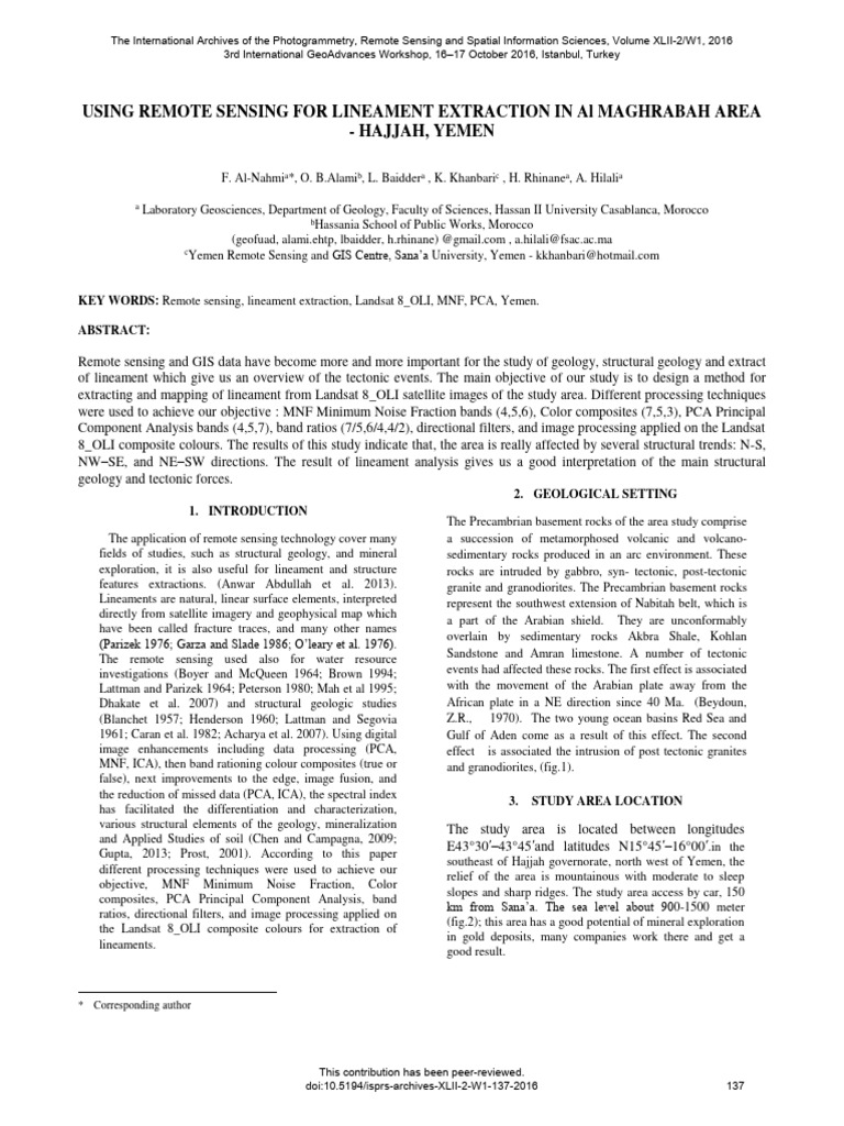 Lineament Extraction in Yemen Using Remote Sensing | PDF | Remote ...