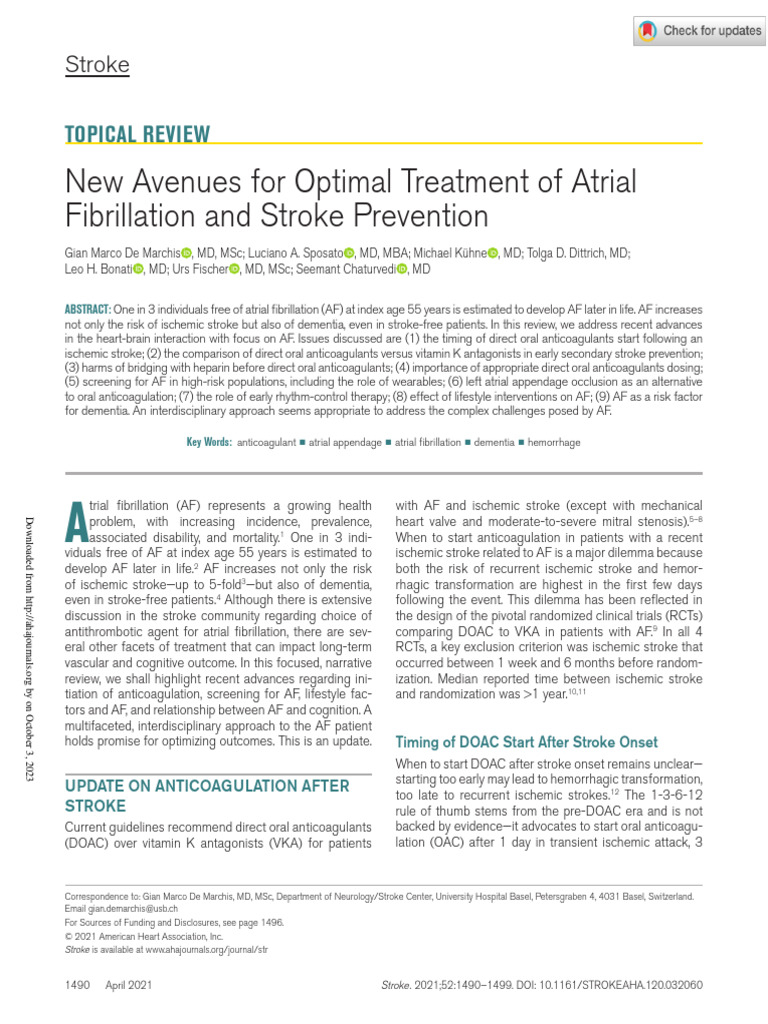 New Avenues For Optimal Treatment of Atrial Fibrillation and Stroke ...