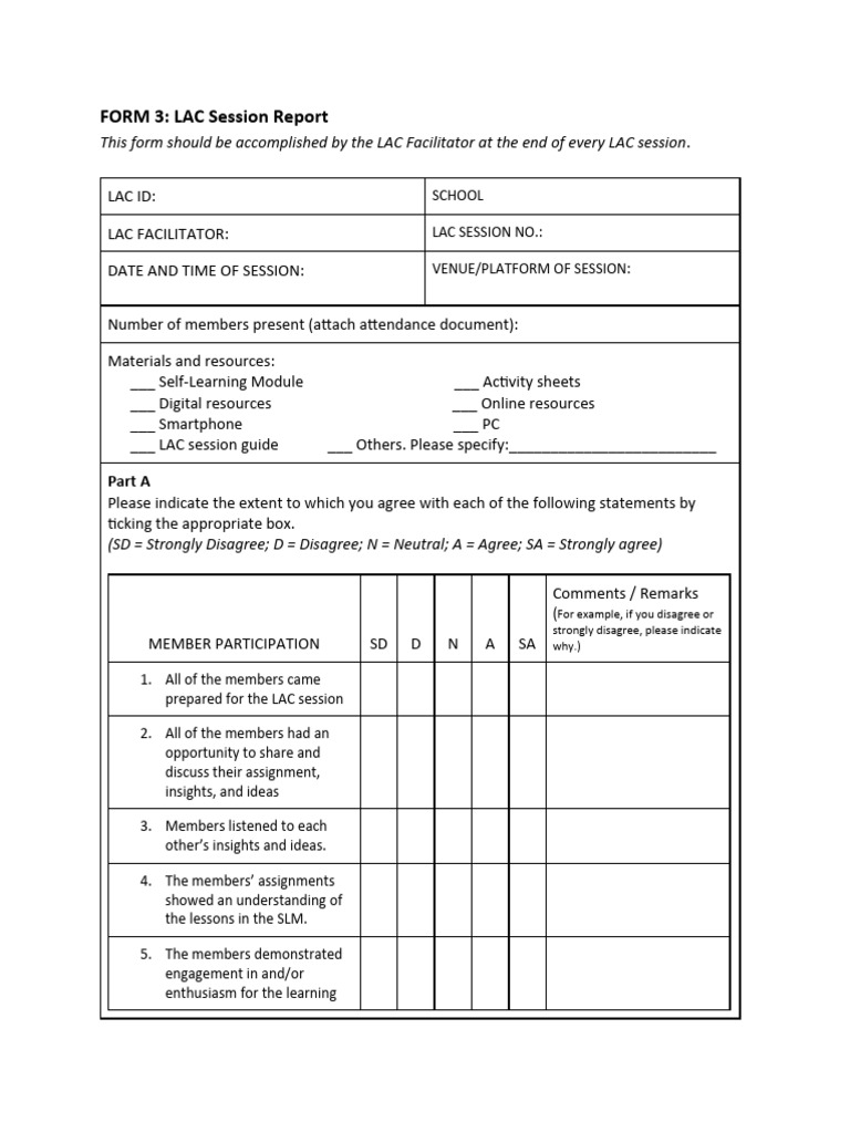 Form 3. LAC Session Report | PDF | Behavior Modification | Learning