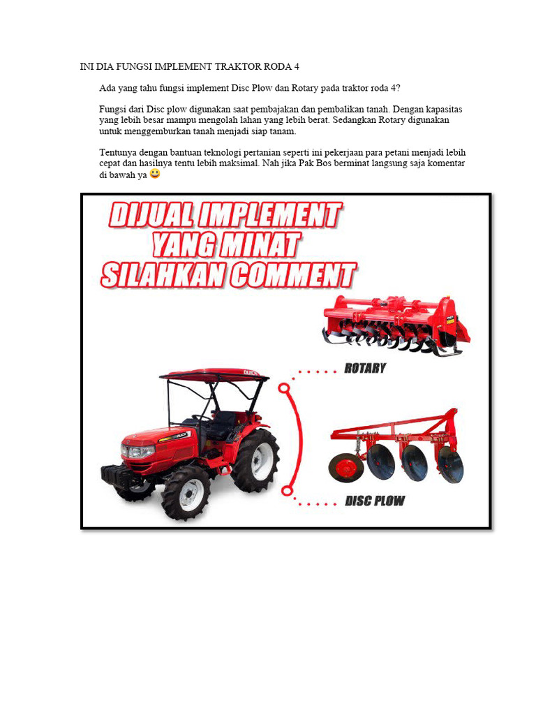 Fungsi Implement Traktor Roda 4 | PDF