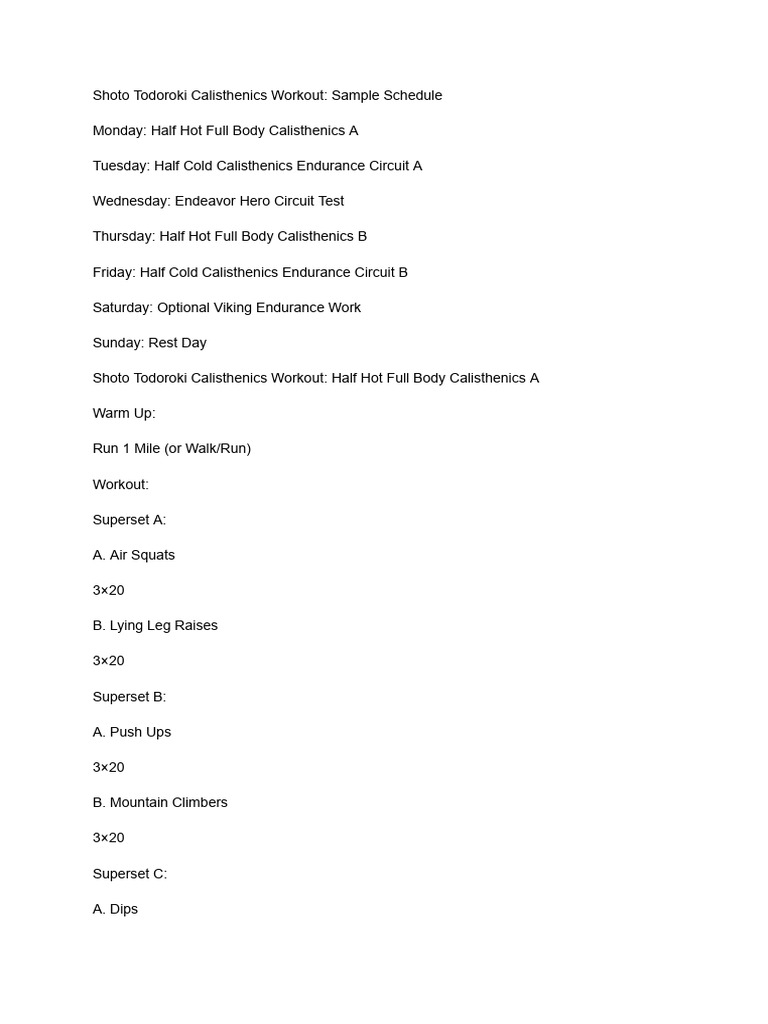 Shoto Todoroki Calisthenics Routine | PDF | Strength Training ...