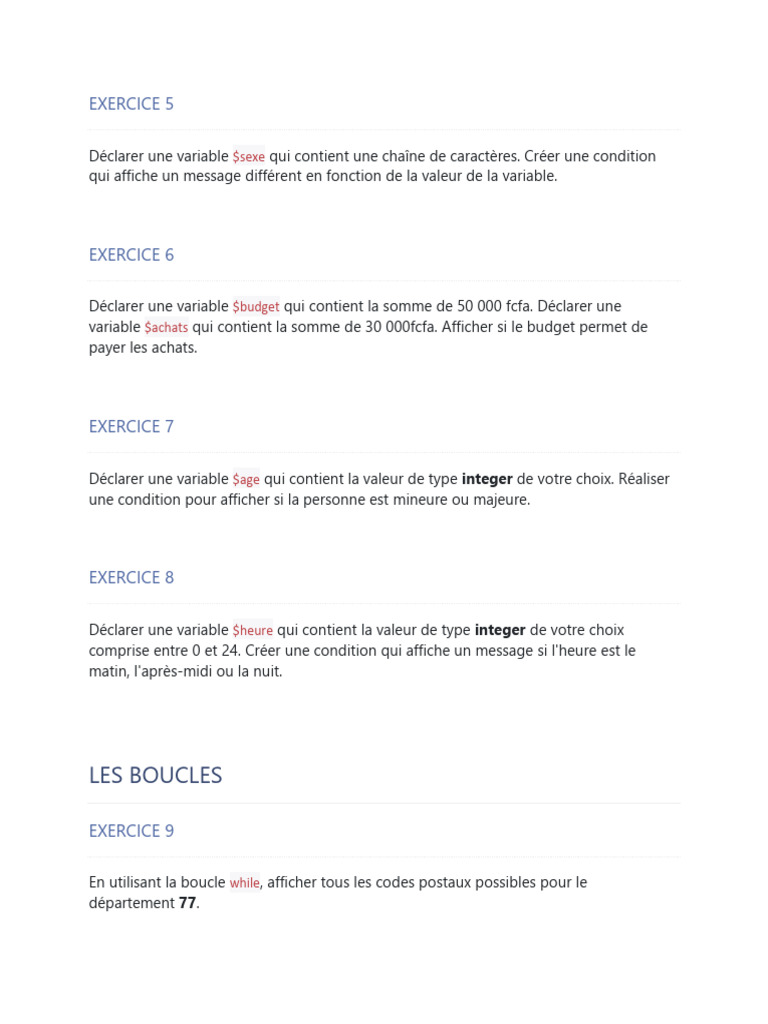 Exercices de programmation en PHP | PDF | Affaires | Méthodes et ...