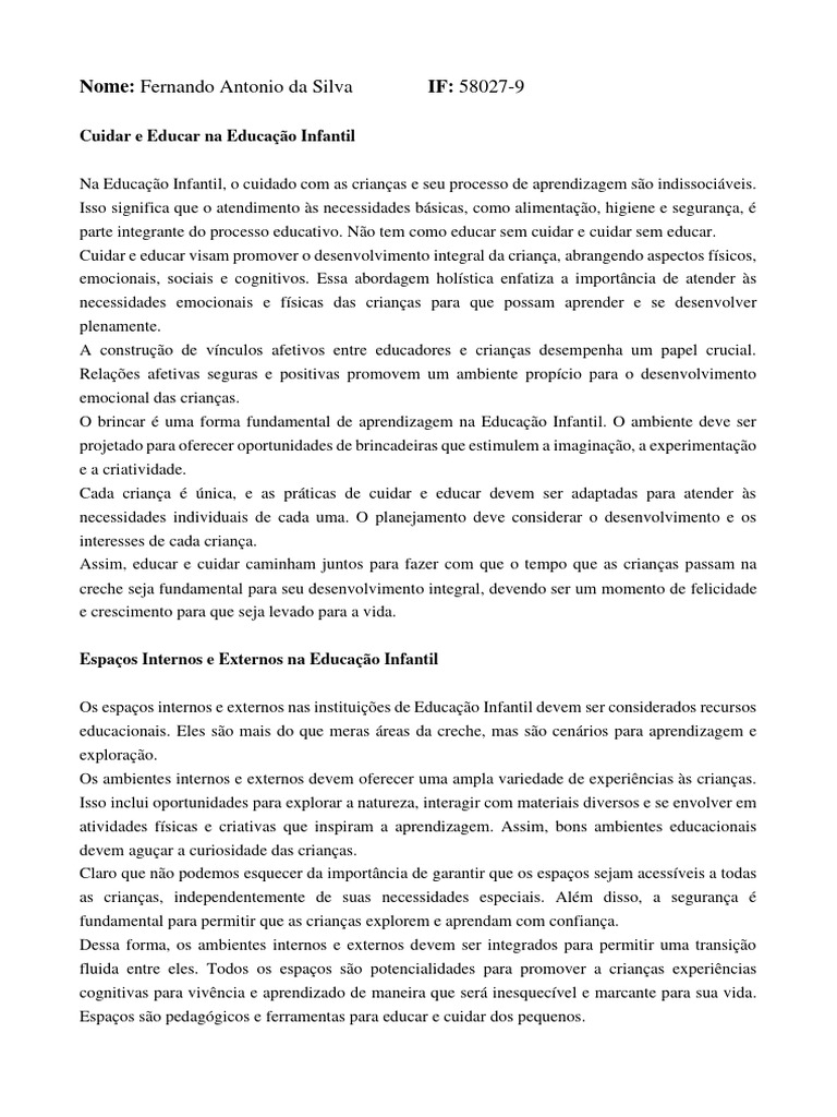 Cuidar e Educar Na Educação Infantil | Download grátis PDF | Pré-escola ...