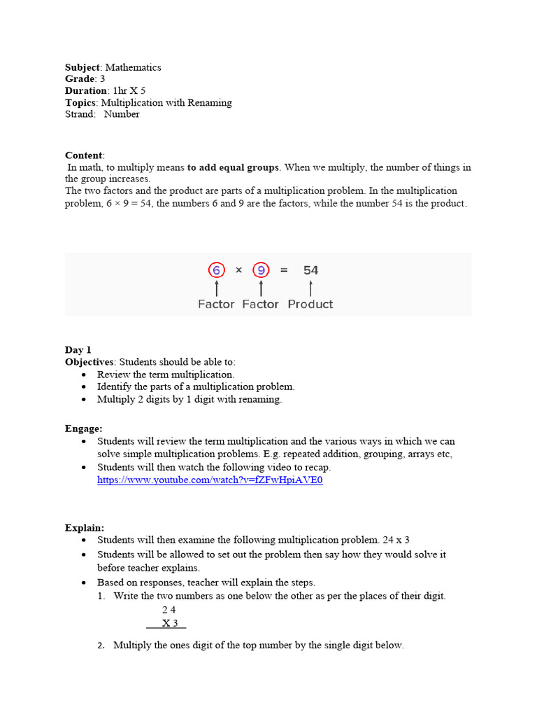 Multiplication with Renaming for Grade 3 | PDF | Multiplication | Teachers