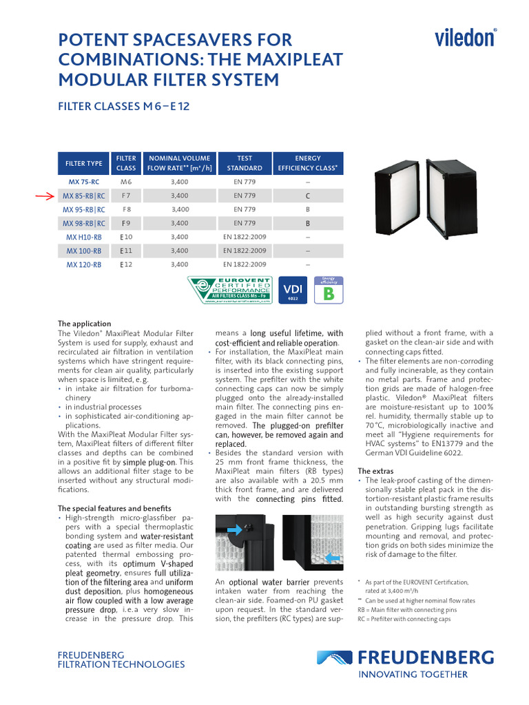 Viledon MX85 | PDF | Filtration | Mechanical Engineering