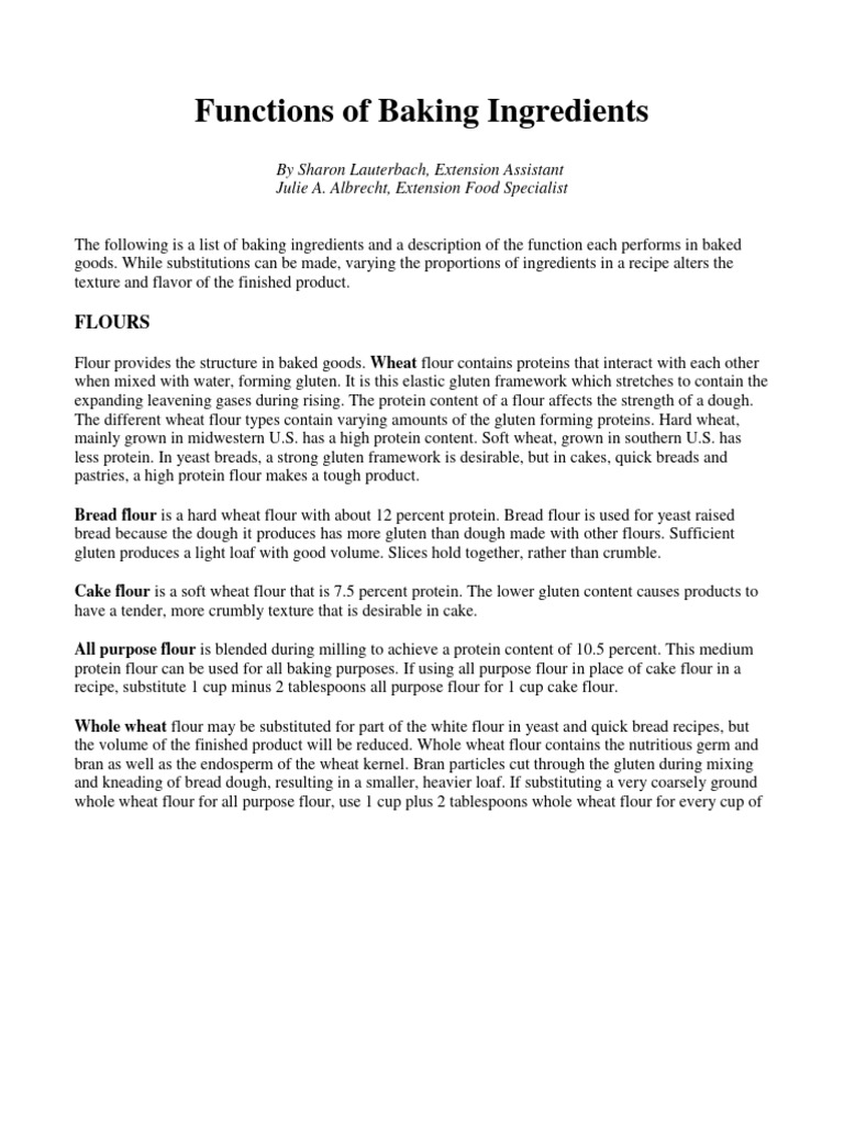 Functions of Baking Ingredients Descargar gratis PDF Flour Margarine