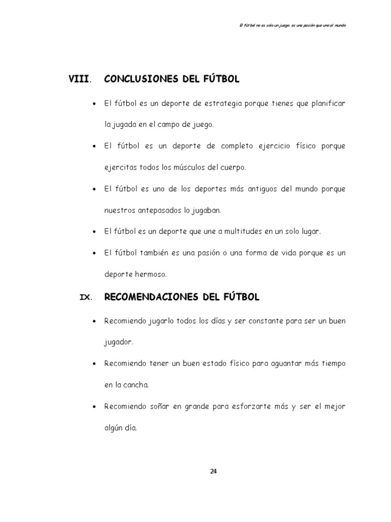 Conclusiones y recomendaciones del fútbol | PDF | Asociación de Futbol ...
