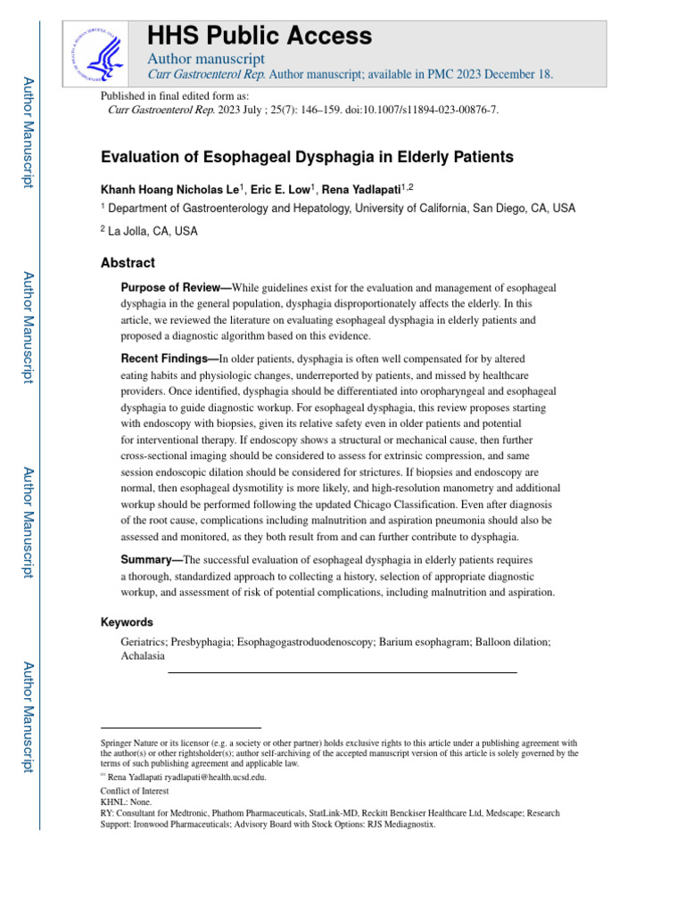 Esophageal Dysphagia in Elderly Patients | PDF | Esophageal Cancer ...