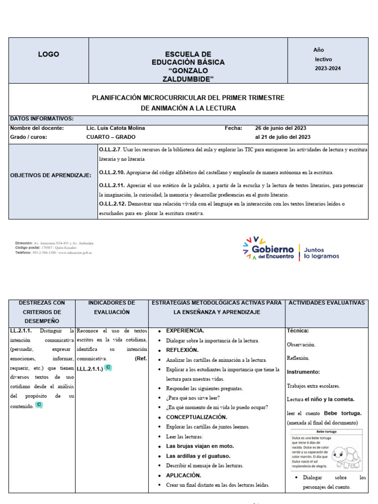 Plan de Lectura para Cuarto Grado | PDF | Aprendizaje | Ciencia cognitiva