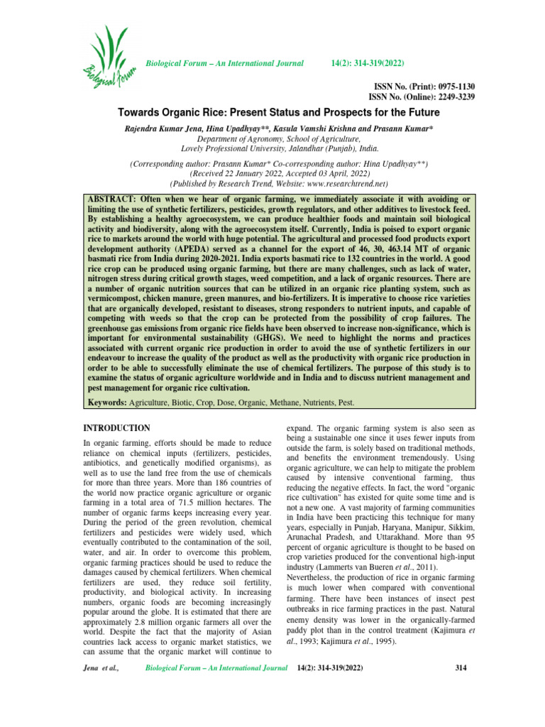 56 Towards Organic Rice Present Status and Prospects For The Future ...