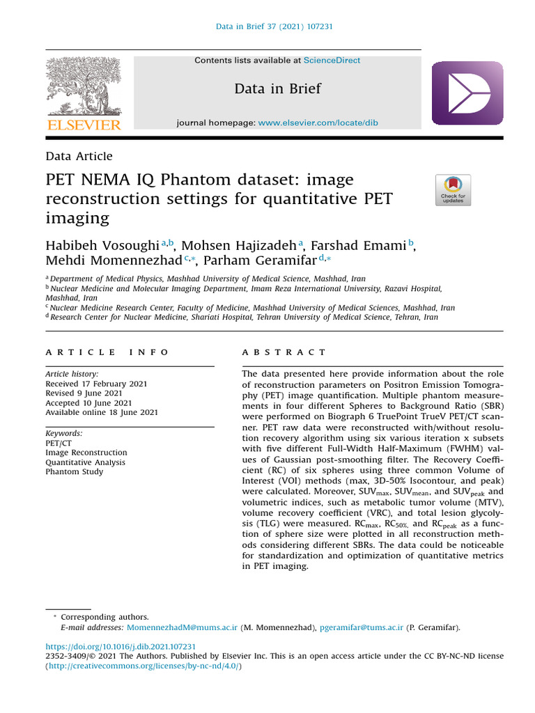 PET NEMA IQ Phantom Dataset Image 2021 IRAN | PDF | Positron Emission ...