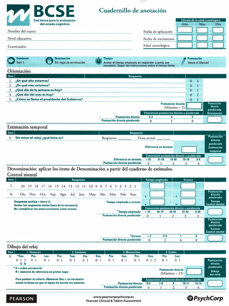 Cuadernillo Anotación Test (BCSE) | PDF