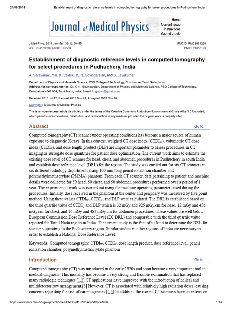 2014 Establishment of Diagnostic Reference Levels in Computed ...