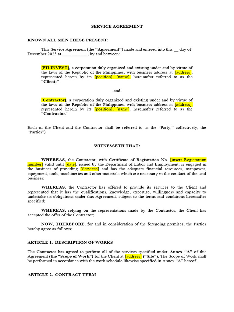 Tree Service Agreement Template | PDF | Employment | Legal Liability