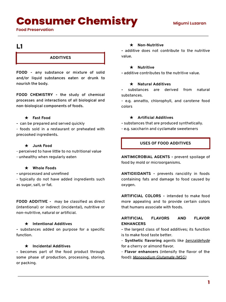 Cons Chem - Revised Notes 2ND QTR G9 | PDF | Food Preservation | Food ...