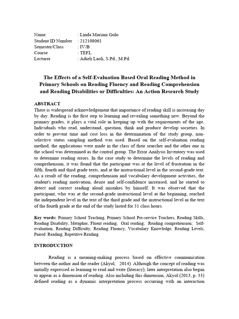 3 Jurnal Reading Linda | PDF | Fluency | Reading Comprehension
