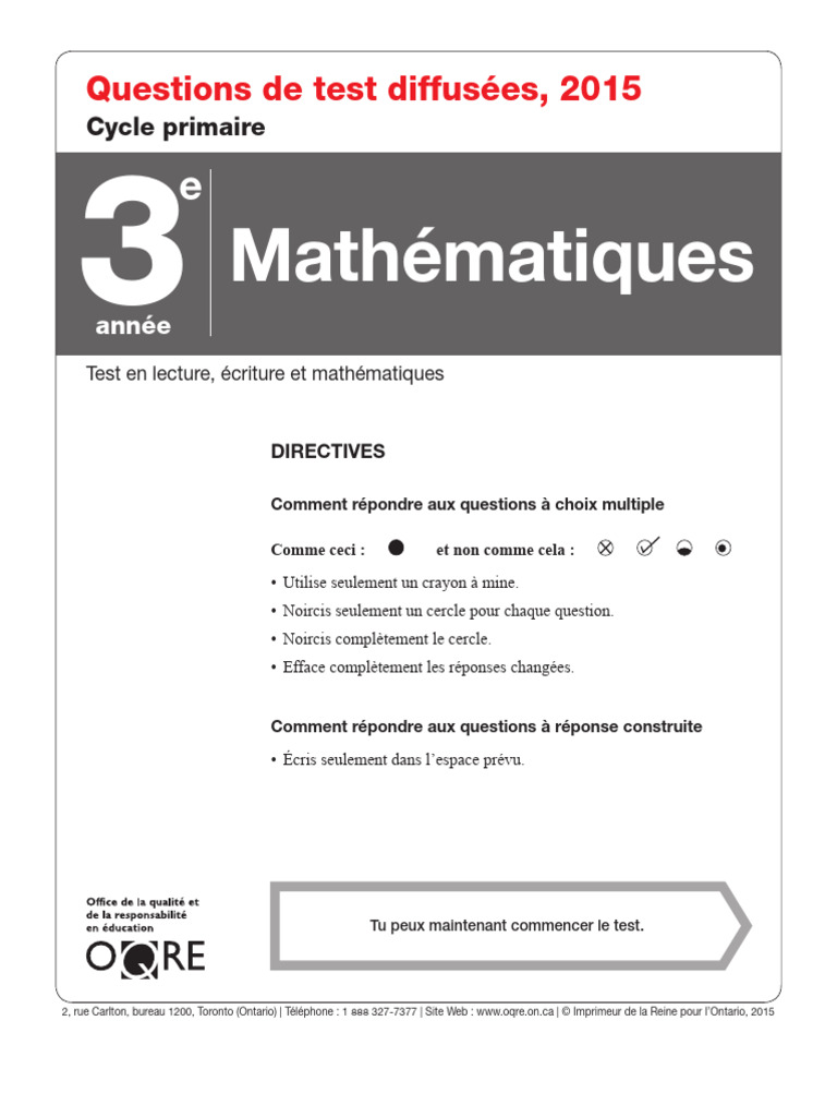 Directives pour le Test de Math 2015 | PDF