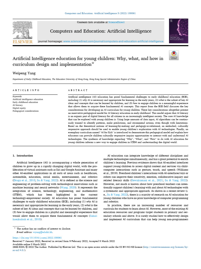 Artificial Intelligence Education For Young Children | PDF ...